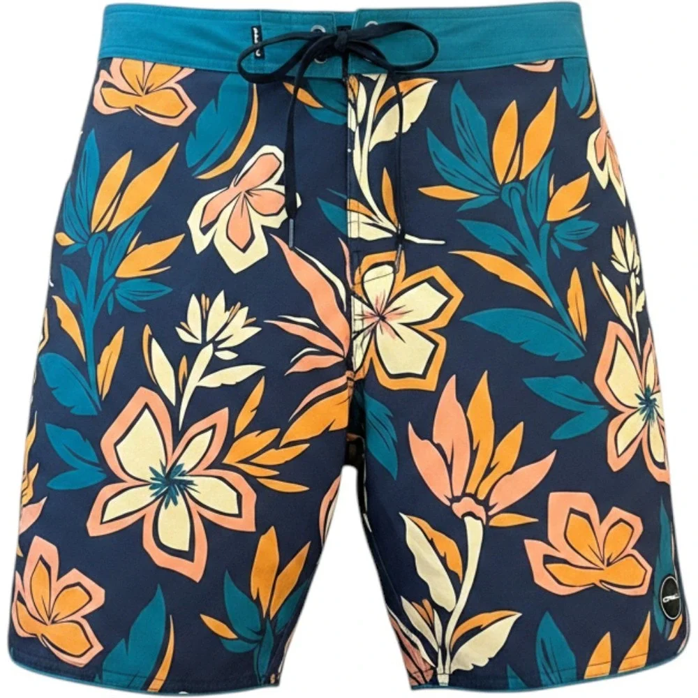 O'Neill Hyperfreak Mens Floral Board Shorts Navy Blue Orange Swim Trunks 30